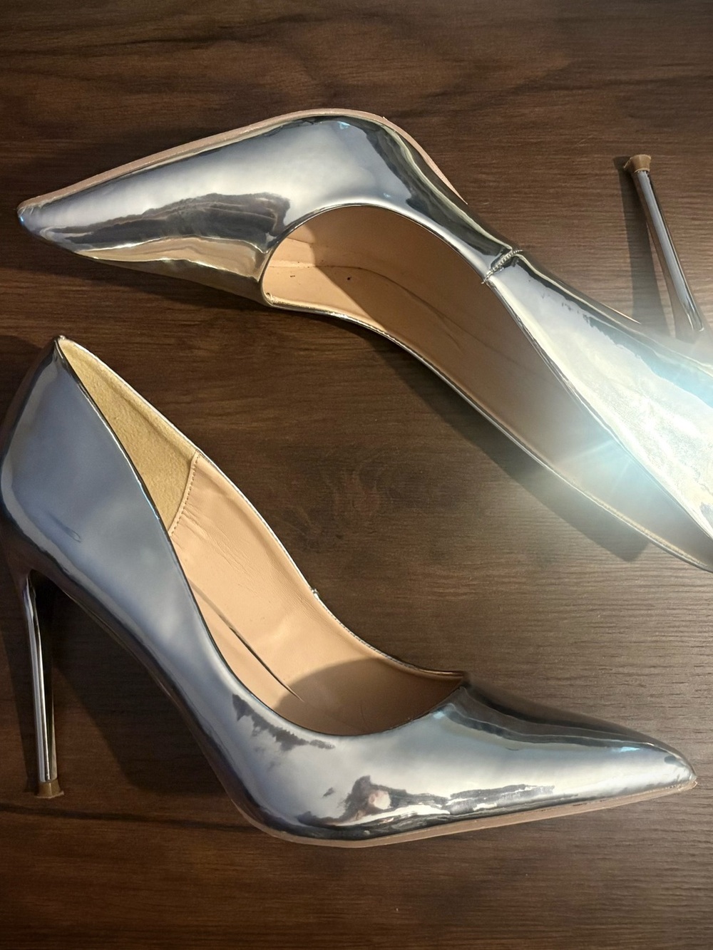 Liliana Silver Mirror Pointed-Toe Stiletto Pumps